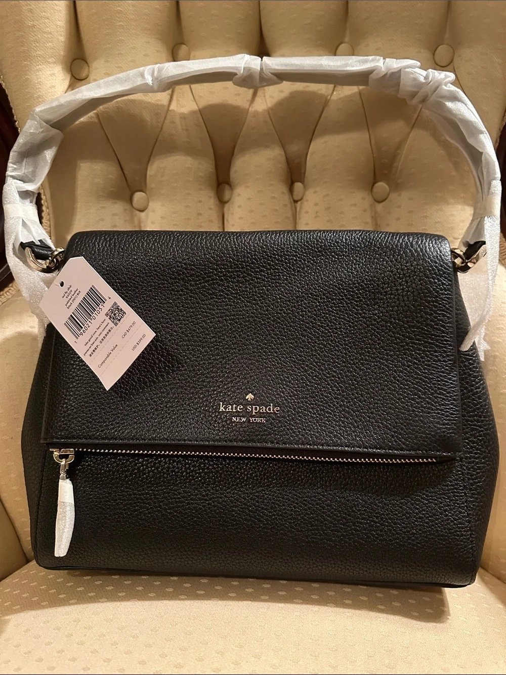 kate spade Black Pebbled Leather Shoulder Bag with Matching Wallet